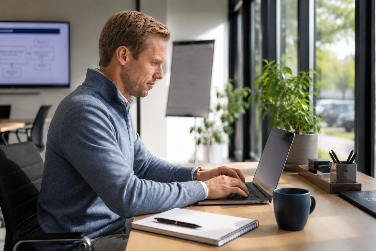 Rutger achter z'n laptop aan het werk